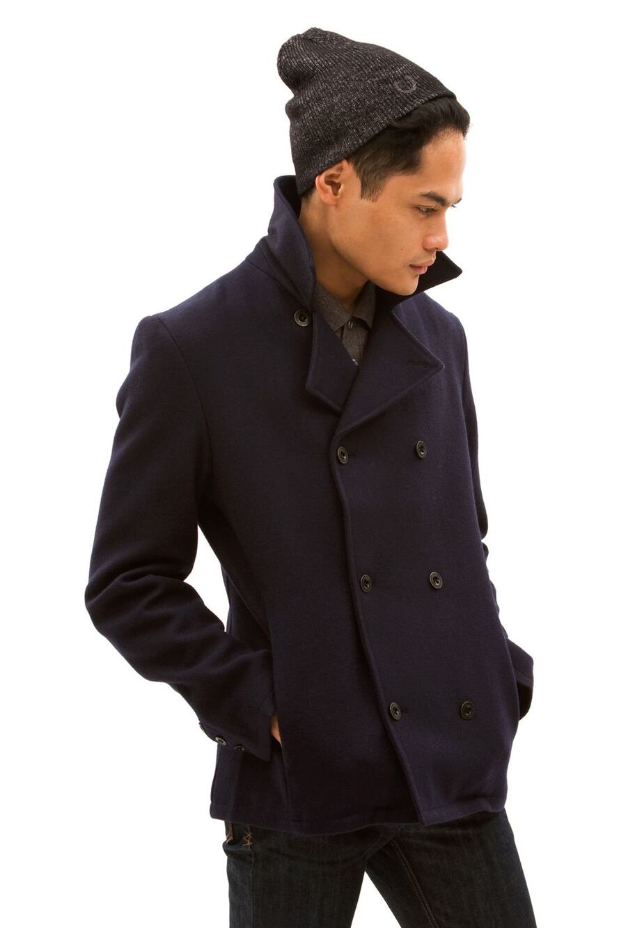 Raf Simons X Fred Perry Wool Double Breasted Peacoat Jacket Blue Medium FLAWED